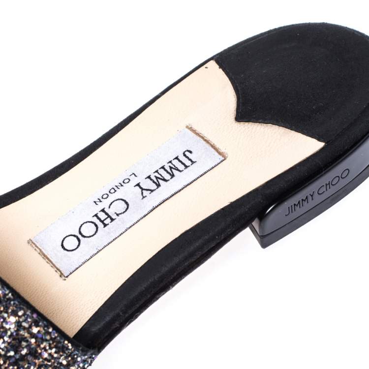 Pre Owned Jimmy Choo Black Twilight Glitter Fabric Joni Slide Flats Size 36