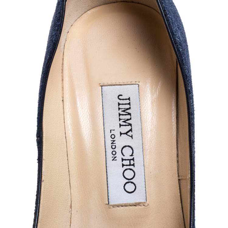 Pre Owned Jimmy Choo Blue Denim and Snakeskin Romy Pumps Size 37
