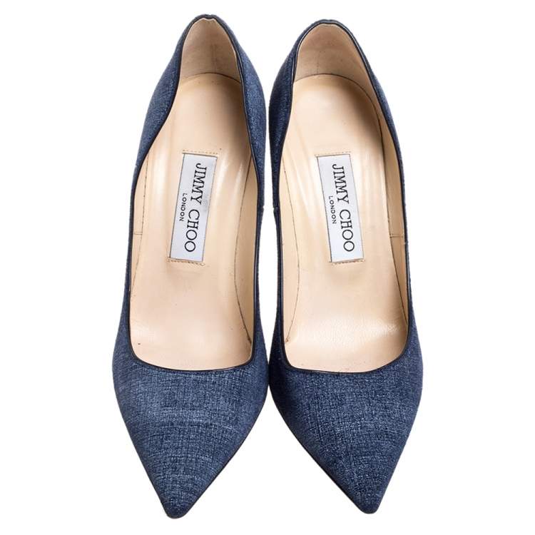 Pre Owned Jimmy Choo Blue Denim and Snakeskin Romy Pumps Size 37