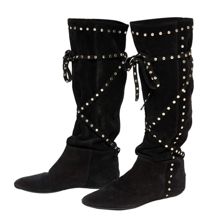 Pre Owned Jimmy Choo Black Suede Studded Knee Boots Size 39
