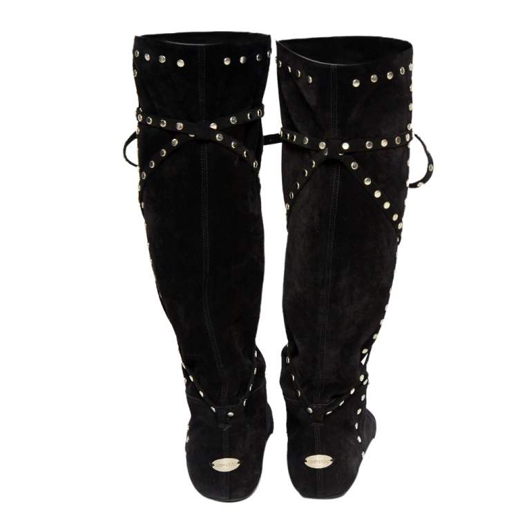 Pre Owned Jimmy Choo Black Suede Studded Knee Boots Size 39