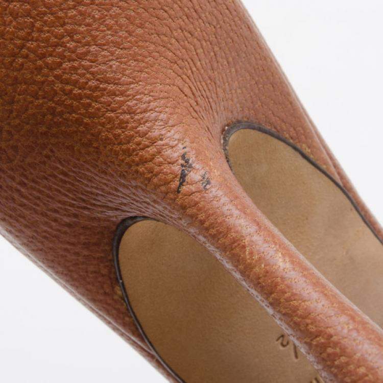 Pre Owned Jimmy Choo Brown Camel Leather 'Verity' Strap Sandals Size 36.5