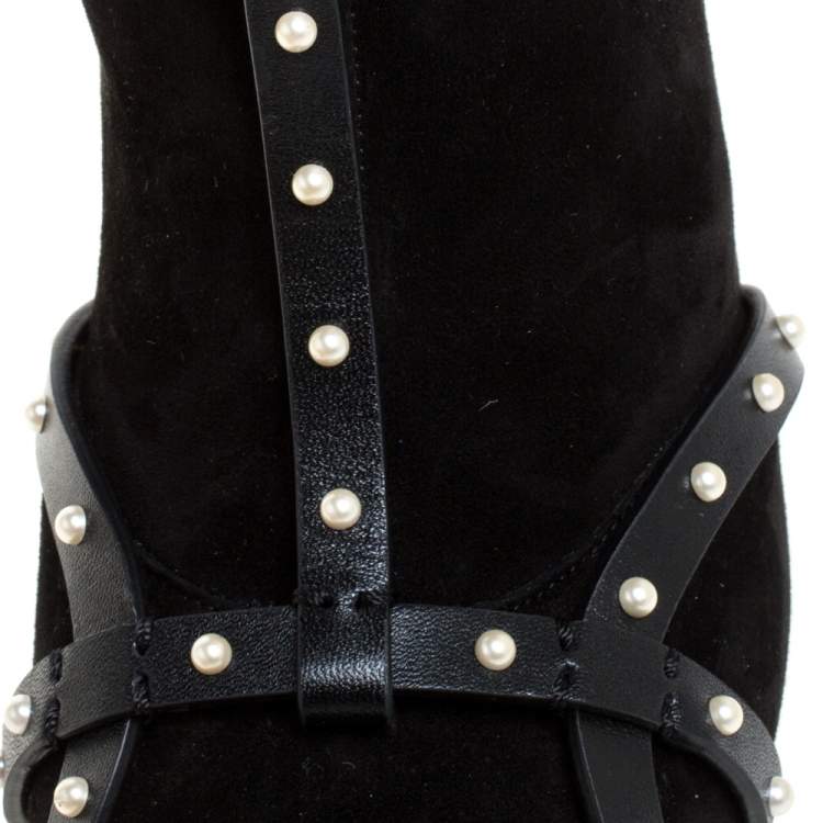 مملوكة مسبقًا Jimmy Choo Black Stretch Suede Leather Brianna 100 Embellished Ankle Boots Size 37