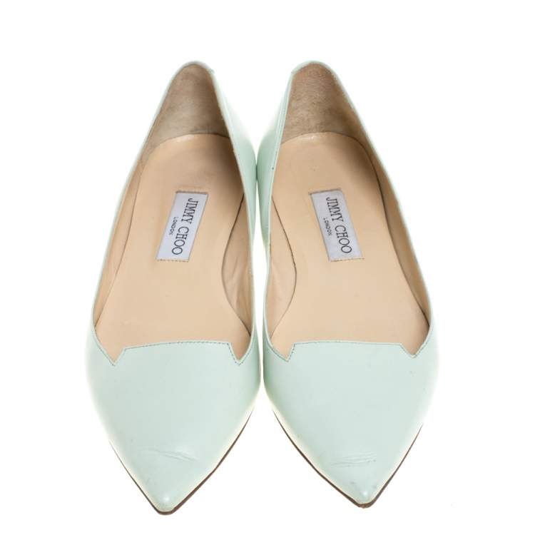 Pre Owned Jimmy Choo Mint Green Leather Attila Ballet Flats Size 40