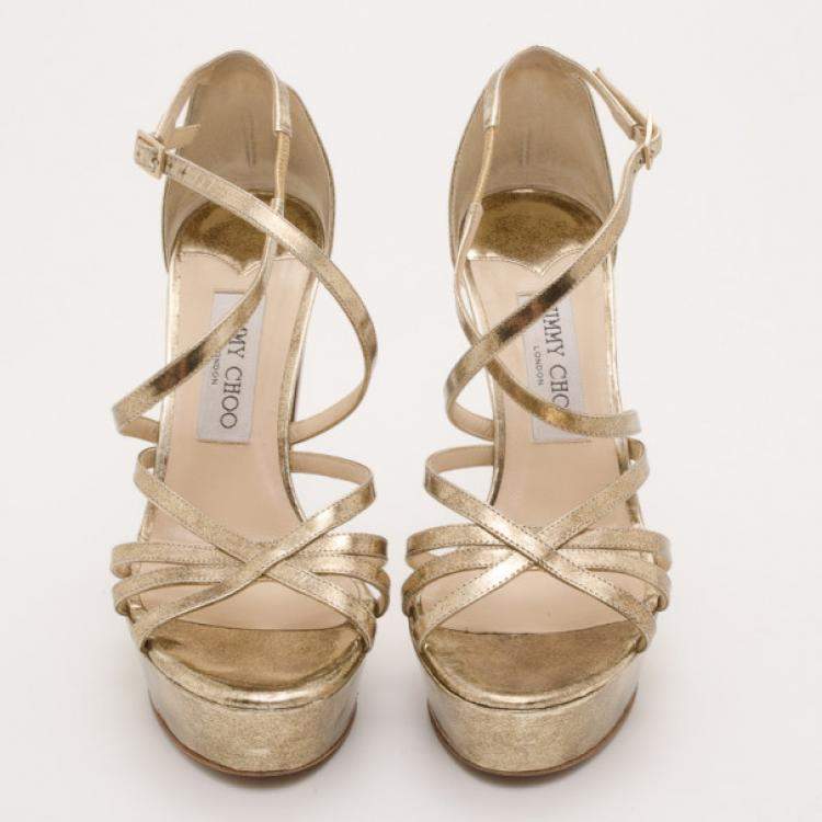 Pre Owned Jimmy Choo Gold Platform Sandals Size 37.5