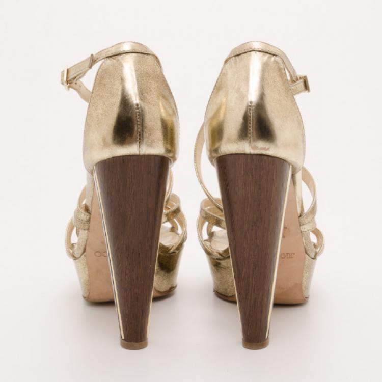 Pre Owned Jimmy Choo Gold Platform Sandals Size 37.5