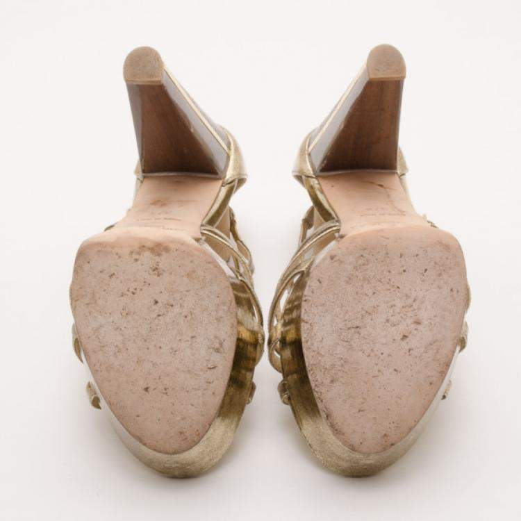 Pre Owned Jimmy Choo Gold Platform Sandals Size 37.5