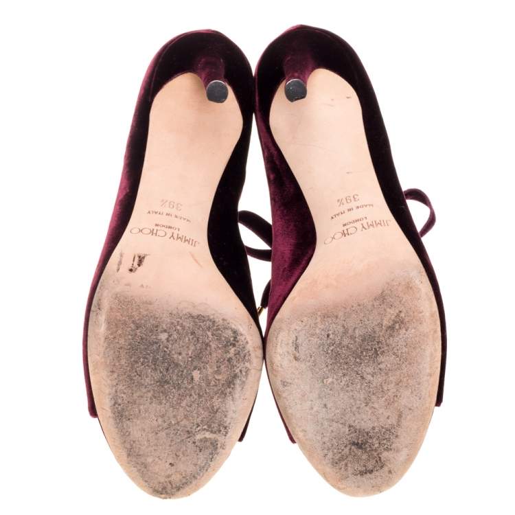 مملوكة مسبقًا Jimmy Choo Burgundy Velvet Mavy Lace Boots Size 39.5