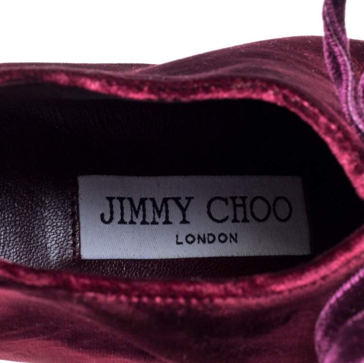 مملوكة مسبقًا Jimmy Choo Burgundy Velvet Mavy Lace Boots Size 39.5