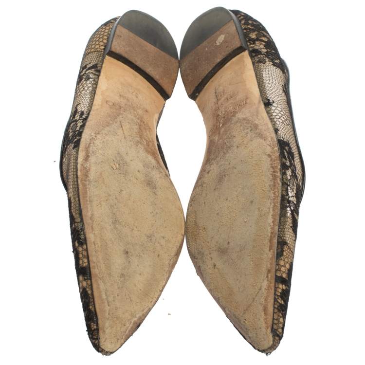 Pre Owned Jimmy Choo Black Floral Lace Romy Ballet Flats Size 37