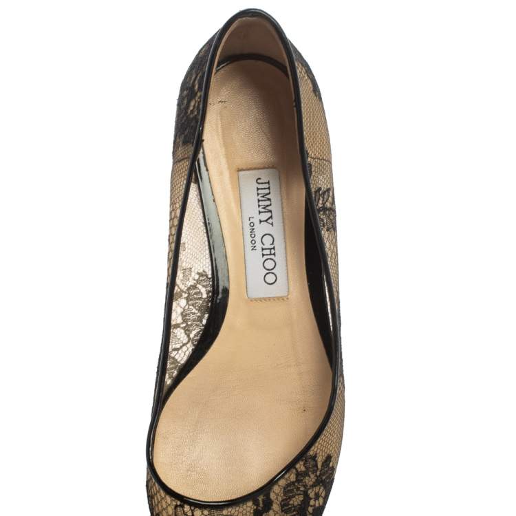 Pre Owned Jimmy Choo Black Floral Lace Romy Ballet Flats Size 37