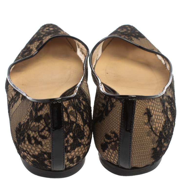 Pre Owned Jimmy Choo Black Floral Lace Romy Ballet Flats Size 37