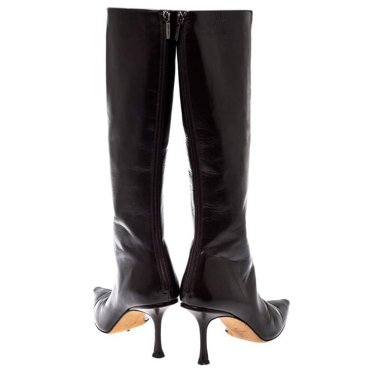 Pre Owned Jimmy Choo Brown Leather Peony Mid Calf Boots Size 38