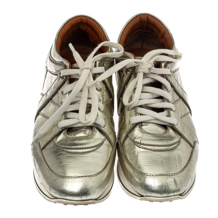 مملوكة مسبقًا Jimmy Choo Metallic Gold Foil Leather London Sneakers Size 37