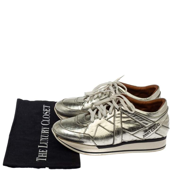 مملوكة مسبقًا Jimmy Choo Metallic Gold Foil Leather London Sneakers Size 37