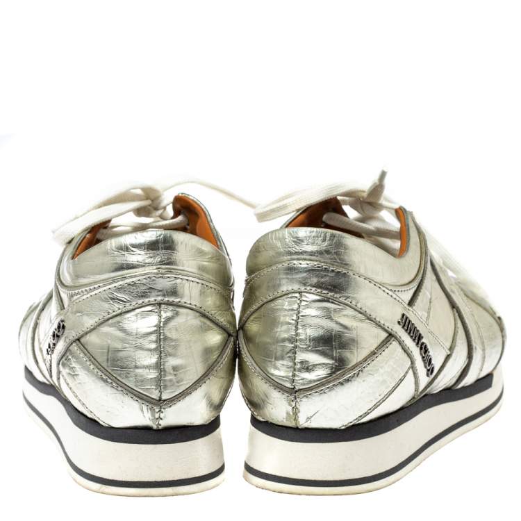 مملوكة مسبقًا Jimmy Choo Metallic Gold Foil Leather London Sneakers Size 37
