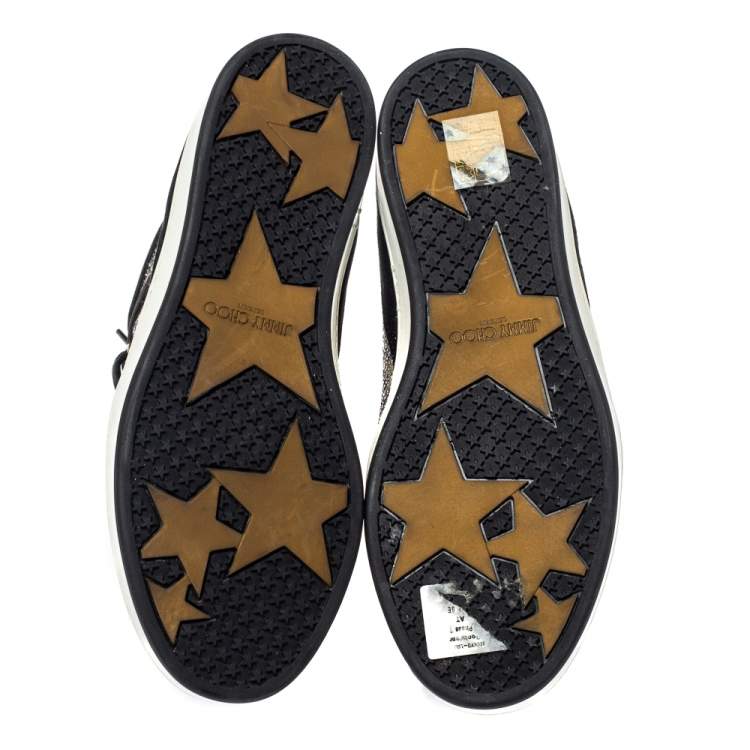 Pre Owned Jimmy Choo Black/Silver Suede And Glitter Tokyo Sneakers Size 35.5