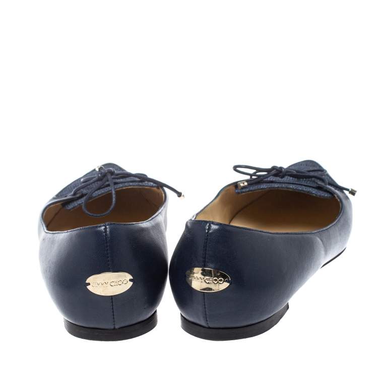 Pre Owned Jimmy Choo Blue Leather And Fabric Genna Pointed Toe Flats Size 39