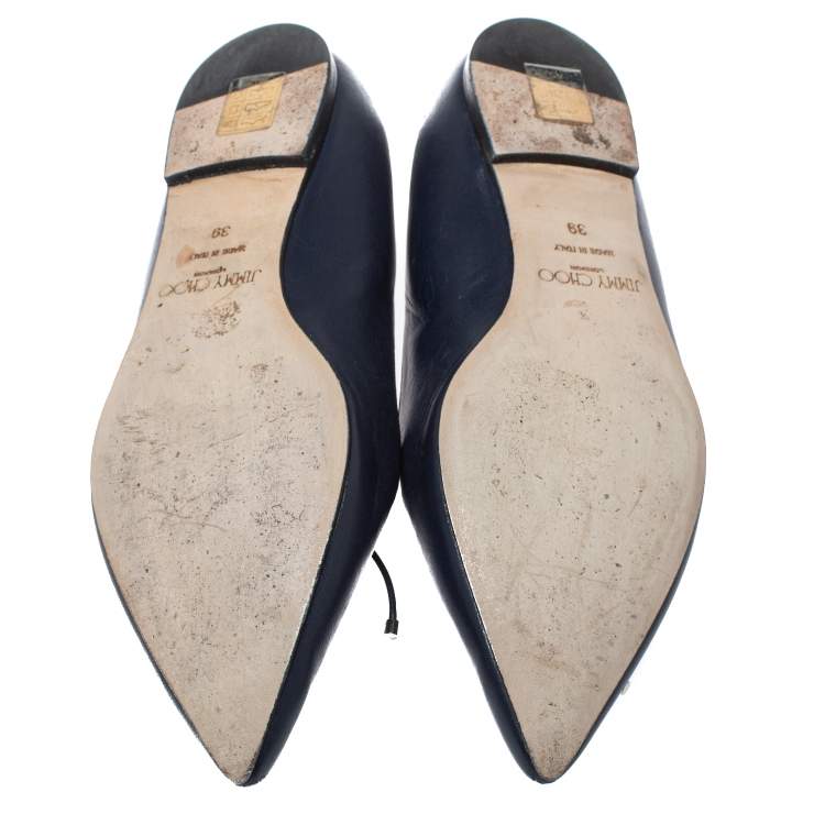 Pre Owned Jimmy Choo Blue Leather And Fabric Genna Pointed Toe Flats Size 39