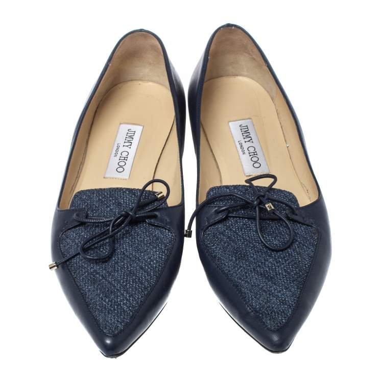 Pre Owned Jimmy Choo Blue Leather And Fabric Genna Pointed Toe Flats Size 39