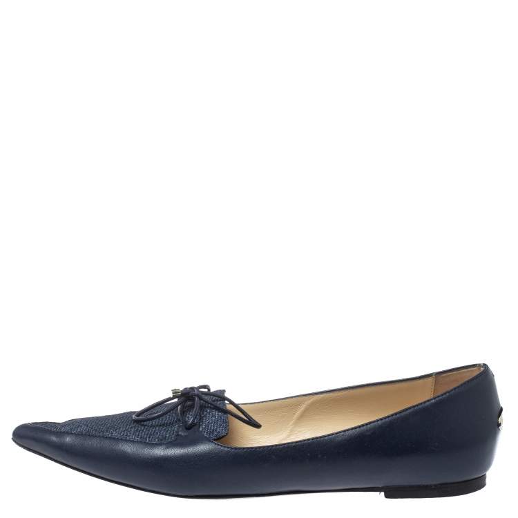 Pre Owned Jimmy Choo Blue Leather And Fabric Genna Pointed Toe Flats Size 39