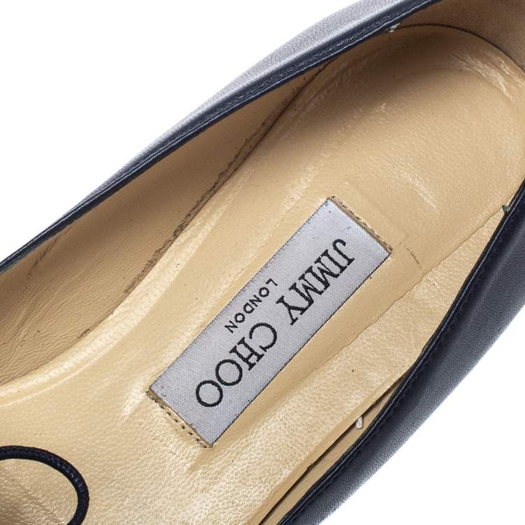 Pre Owned Jimmy Choo Blue Leather And Fabric Genna Pointed Toe Flats Size 39