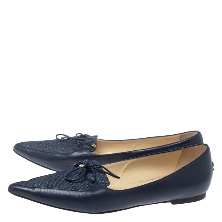 Pre Owned Jimmy Choo Blue Leather And Fabric Genna Pointed Toe Flats Size 39