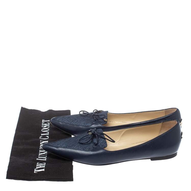 Pre Owned Jimmy Choo Blue Leather And Fabric Genna Pointed Toe Flats Size 39