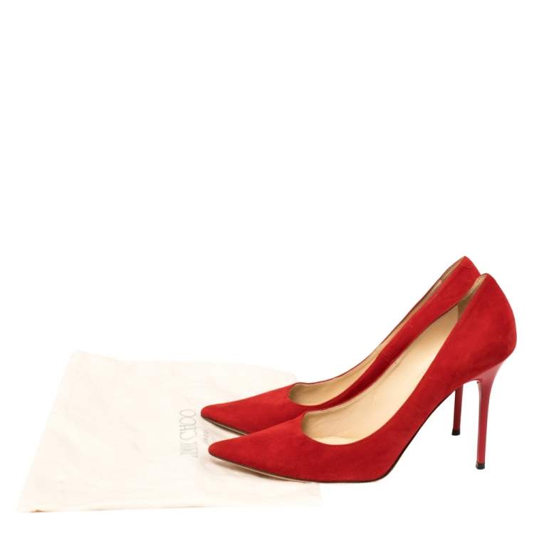 Pre Owned Jimmy Choo Red Suede Abel  Pumps Size 38.5