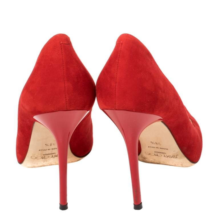 Pre Owned Jimmy Choo Red Suede Abel  Pumps Size 38.5