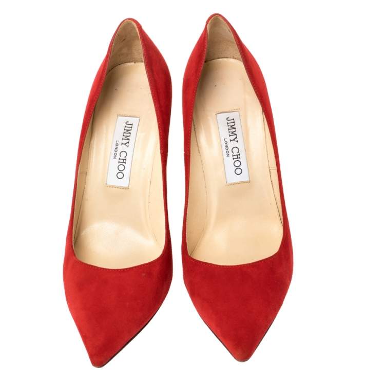 Pre Owned Jimmy Choo Red Suede Abel  Pumps Size 38.5