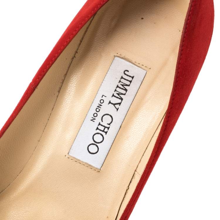 Pre Owned Jimmy Choo Red Suede Abel  Pumps Size 38.5