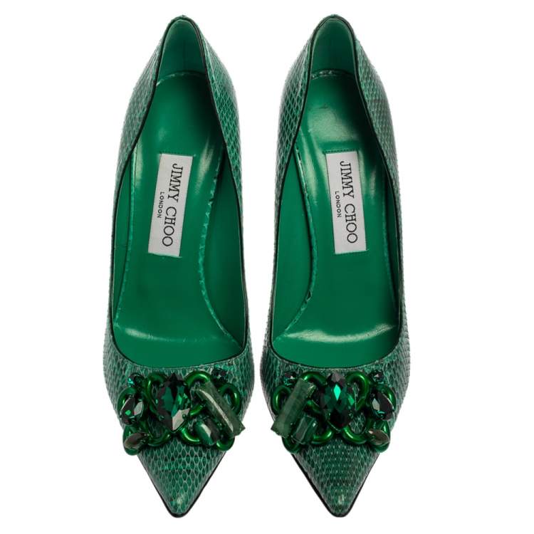 Pre Owned Jimmy Choo Green Snake Skin Emerald Abel Pumps Size 39