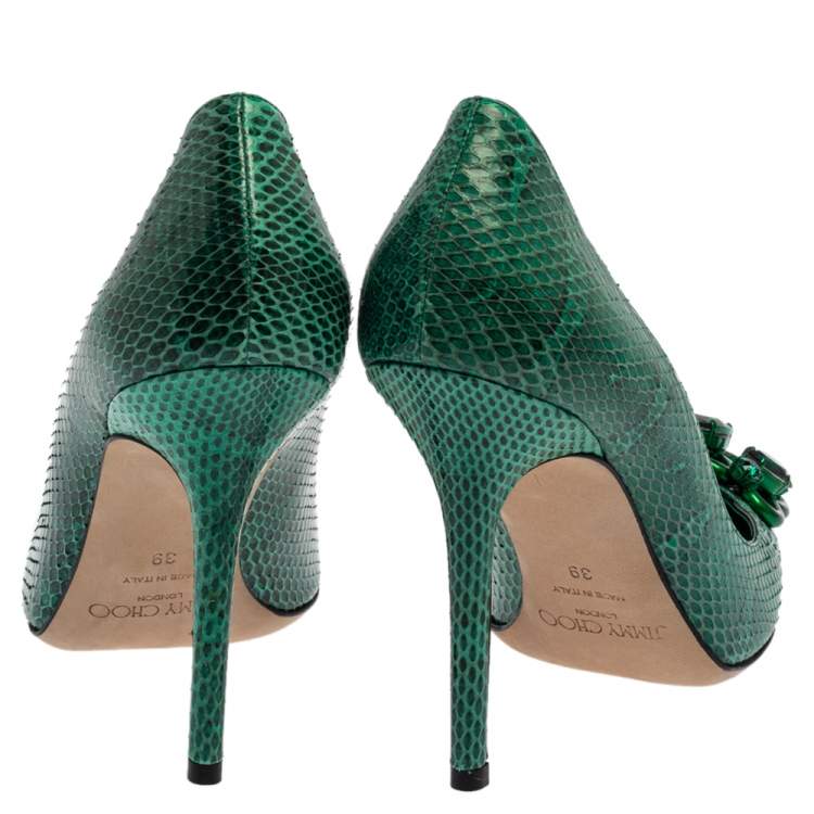 Pre Owned Jimmy Choo Green Snake Skin Emerald Abel Pumps Size 39