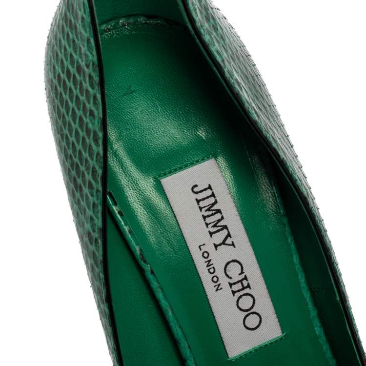 Pre Owned Jimmy Choo Green Snake Skin Emerald Abel Pumps Size 39