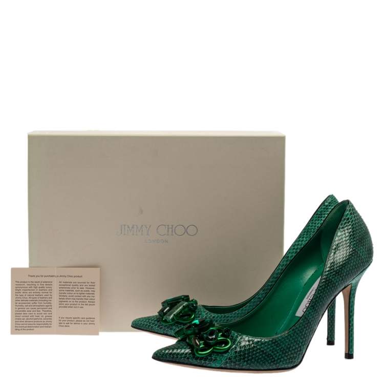 Pre Owned Jimmy Choo Green Snake Skin Emerald Abel Pumps Size 39