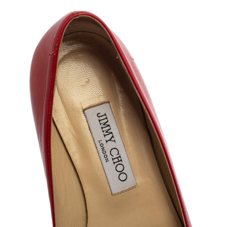 Pre Owned Jimmy Choo Red Leather Attila Pointed Toe Flats Size 38.5
