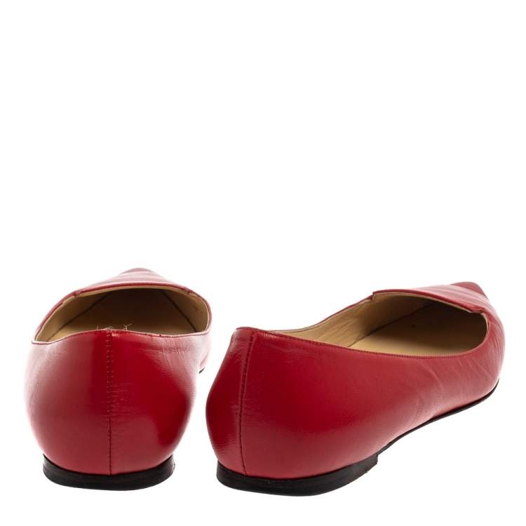 Pre Owned Jimmy Choo Red Leather Attila Pointed Toe Flats Size 38.5