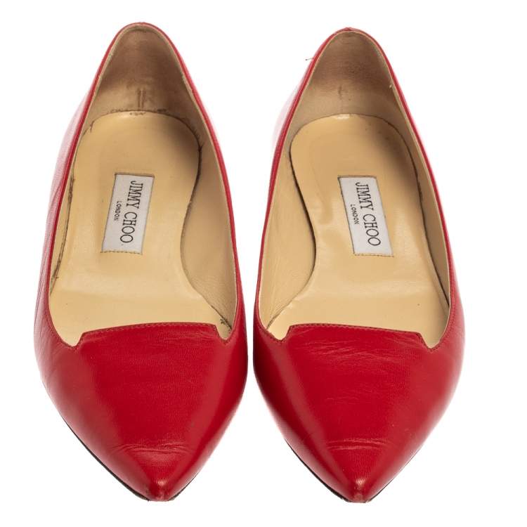 Pre Owned Jimmy Choo Red Leather Attila Pointed Toe Flats Size 38.5