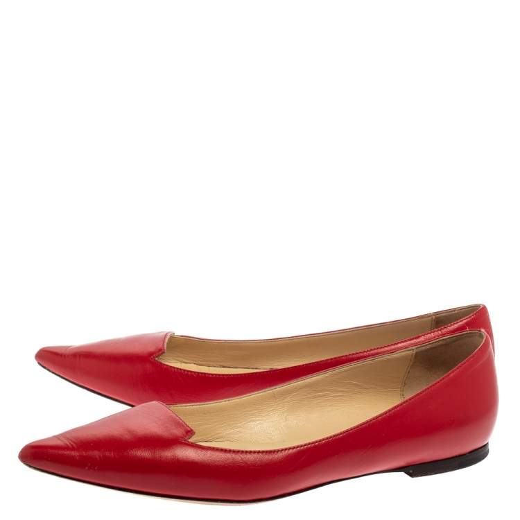 Pre Owned Jimmy Choo Red Leather Attila Pointed Toe Flats Size 38.5