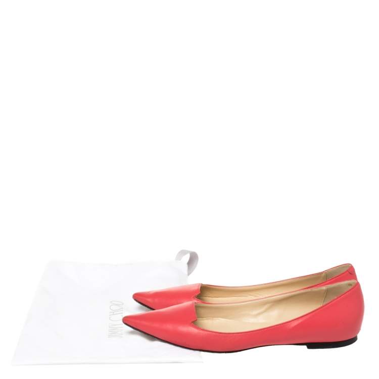Pre Owned Jimmy Choo Pink Leather Attila Pointed Toe Ballet Flats Size 38.5
