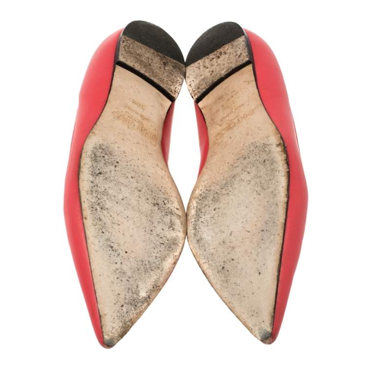 Pre Owned Jimmy Choo Pink Leather Attila Pointed Toe Ballet Flats Size 38.5