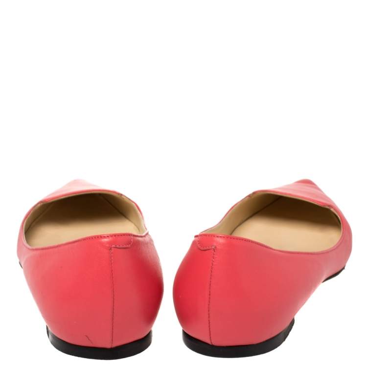 Pre Owned Jimmy Choo Pink Leather Attila Pointed Toe Ballet Flats Size 38.5