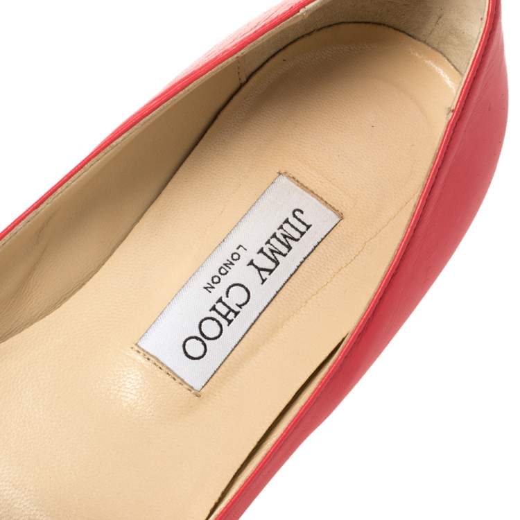 Pre Owned Jimmy Choo Pink Leather Attila Pointed Toe Ballet Flats Size 38.5