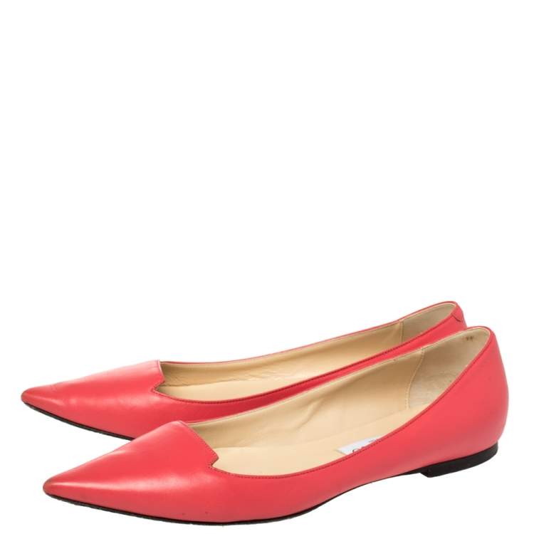 Pre Owned Jimmy Choo Pink Leather Attila Pointed Toe Ballet Flats Size 38.5