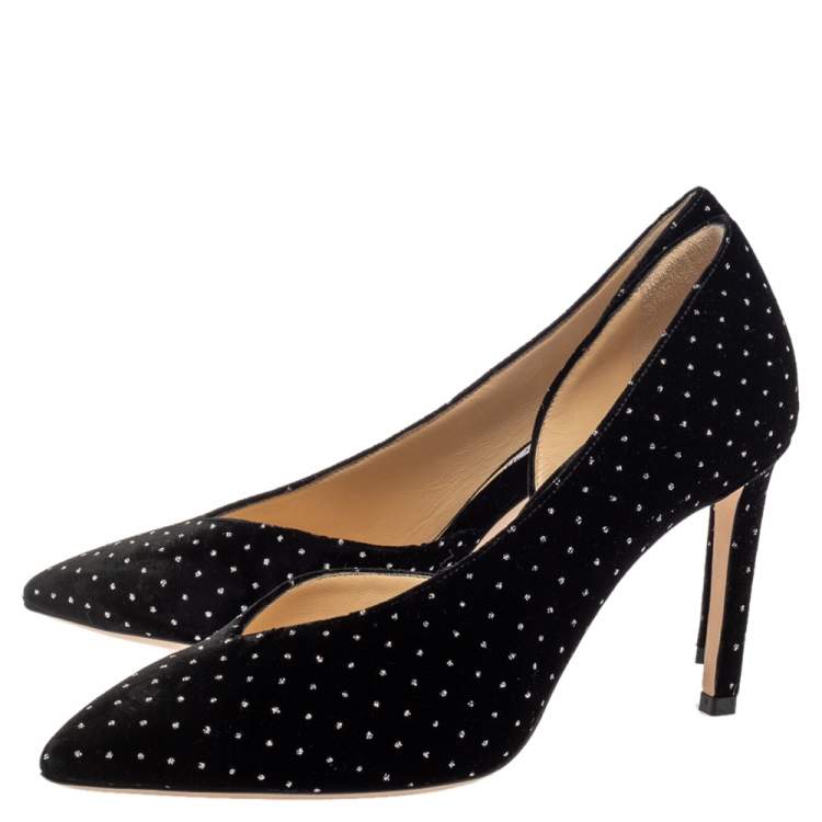 Pre Owned Jimmy Choo Black Velvet Glitter Spotted Sophia Pointed Toe Pumps Size 39