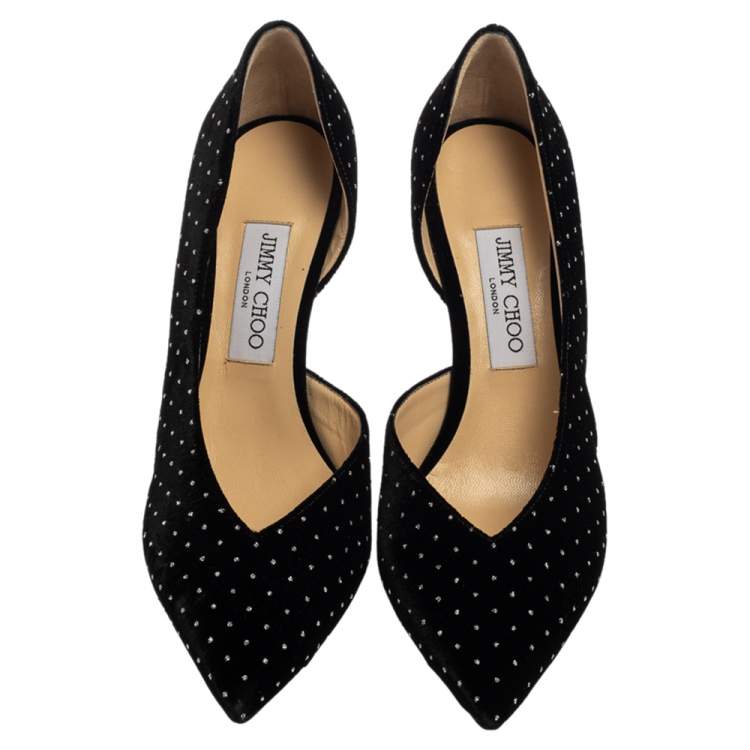 Pre Owned Jimmy Choo Black Velvet Glitter Spotted Sophia Pointed Toe Pumps Size 39