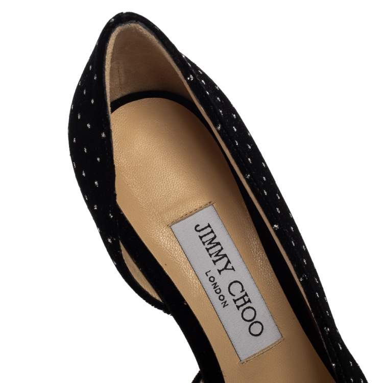 Pre Owned Jimmy Choo Black Velvet Glitter Spotted Sophia Pointed Toe Pumps Size 39
