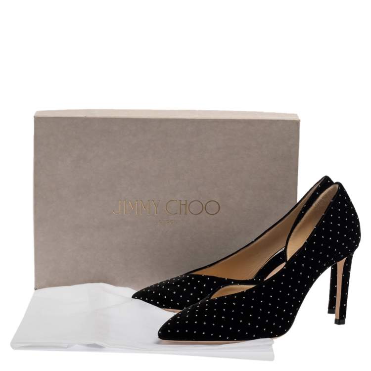Pre Owned Jimmy Choo Black Velvet Glitter Spotted Sophia Pointed Toe Pumps Size 39