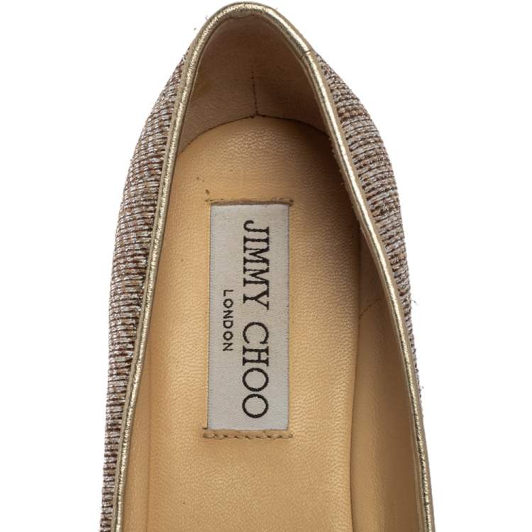 Pre Owned Jimmy Choo Brown/Silver Fabric Morse Buckle Ballet Flats Size 37